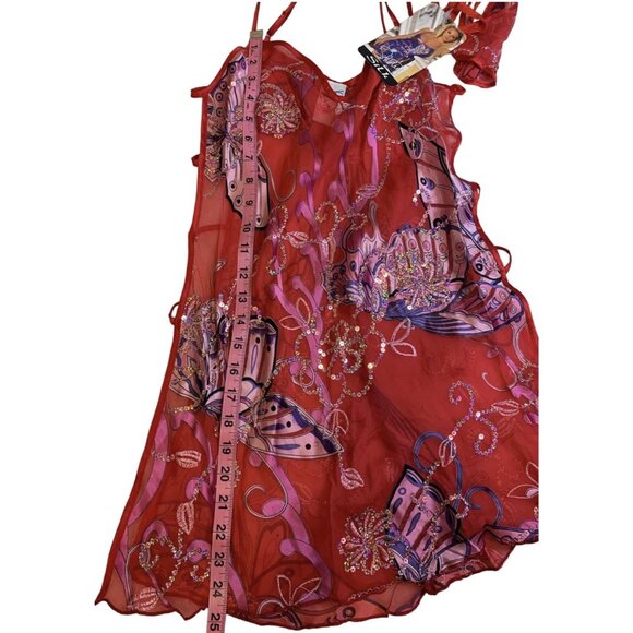 Shirley of Hollywood Chemise Womens Medium Red Silk Sheer Butterfly Floral Set - Picture 5 of 5